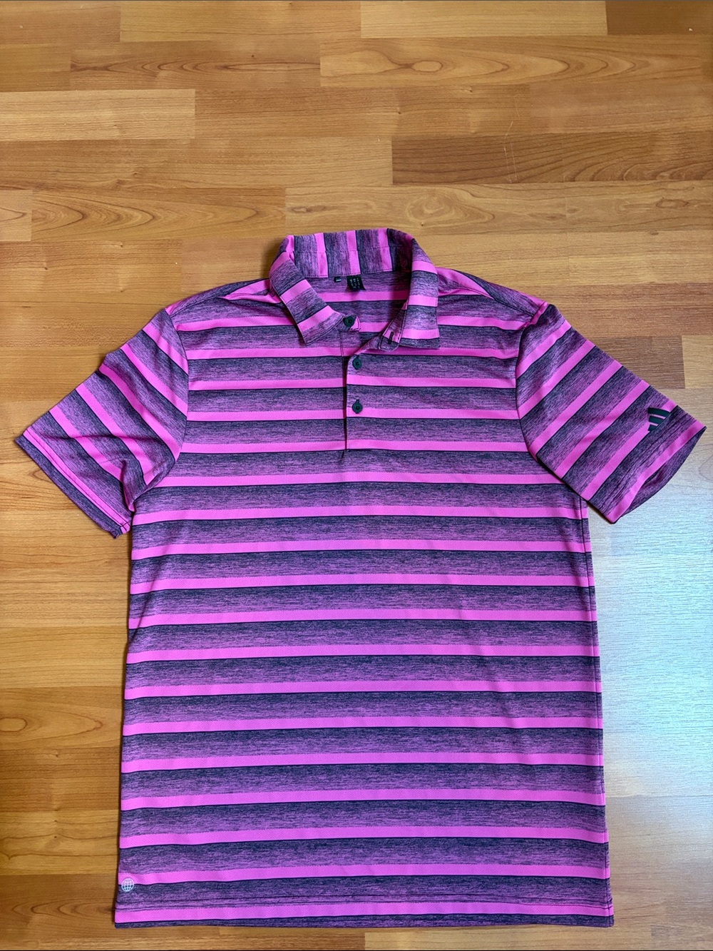 adidas Pink and Black Striped Golf Polo